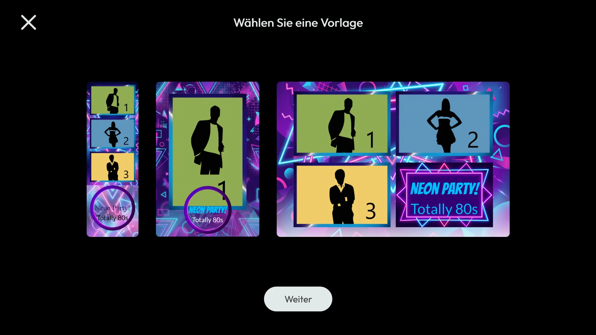 Auswahl der Fotovorlagen auf dem Bildschirm der Fotobox